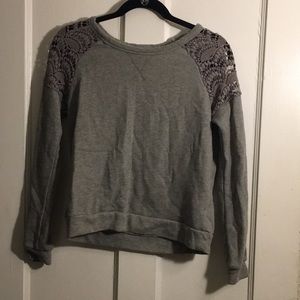 Grey sweater with lace shoulder detail